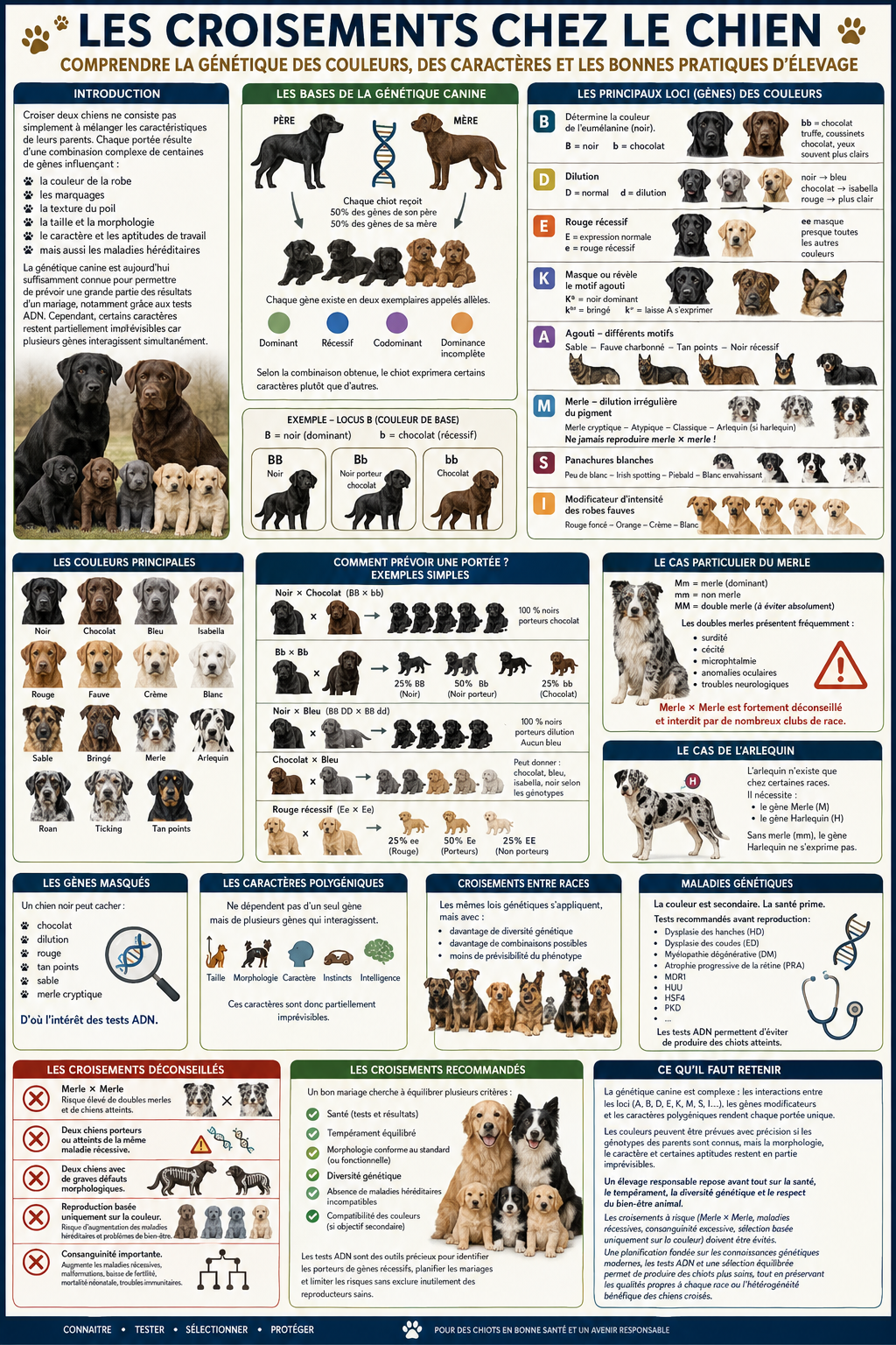 Infographie : les croisements chez le chien, comprendre la génétique des couleurs, des caractères et les bonnes pratiques d'élevage