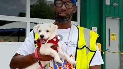 Éboueur adopte un chien trouvé dans une poubelle