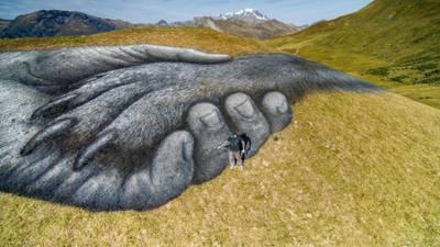 Fresque XXL de Brad Pitt et d'un chien dans les Alpes