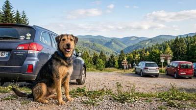 Un chien attend son maître au parking après sa disparition en montagne